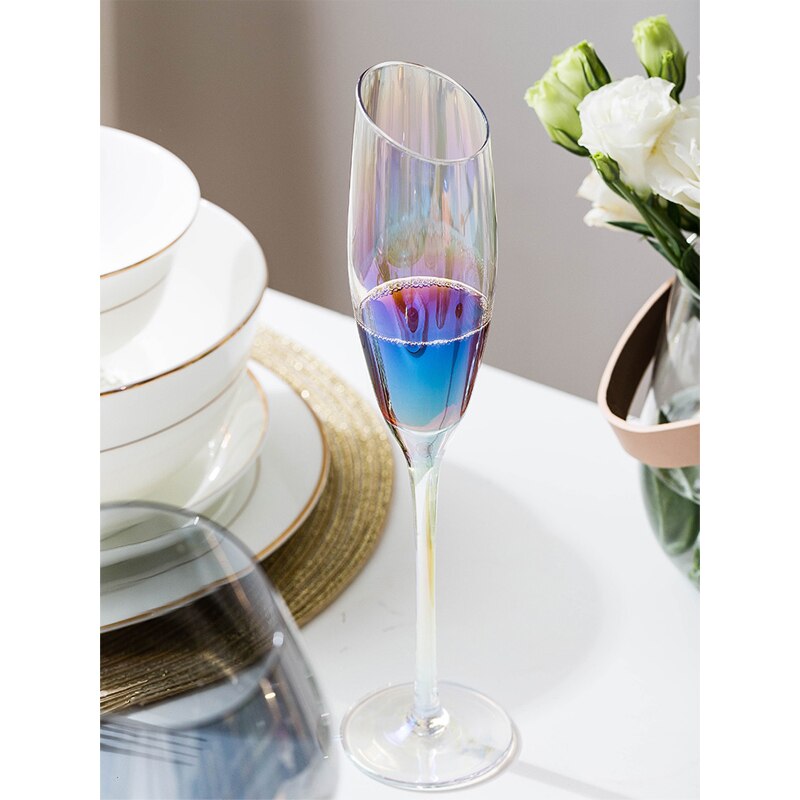 Rainbow plated Lead-free crystal glass cup Inclined mouth wine glass cocktail glass Champagne glasses goblet party Drinkware