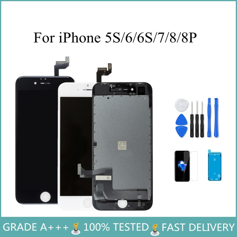 Pantalla LCD AAA +++ para iPhone 6, 6S, 7, 8 Plus, montaje de digitalizador con pantalla táctil, LCD de repuesto para iPhone 5, sin píxeles muertos, 5S