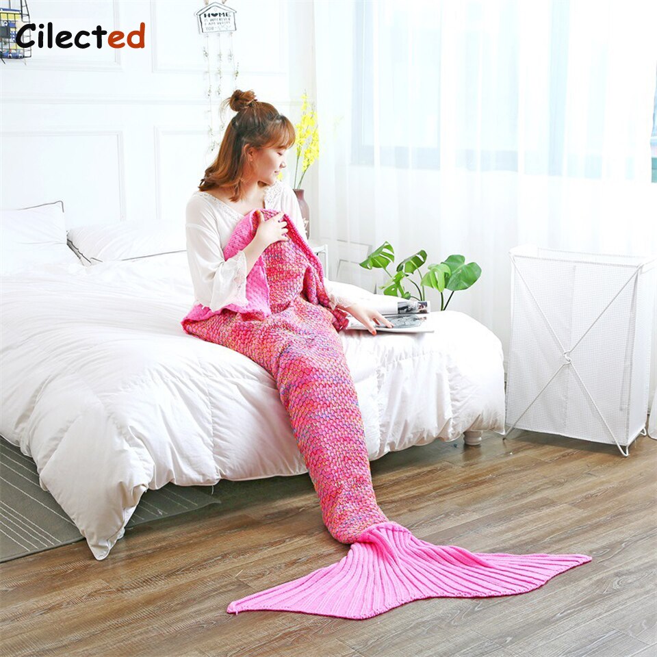 Sirène queue couverture Plaid laine tricoté couverture sur canapé-lit lire jeter pour adulte fil couvertures pour l'automne