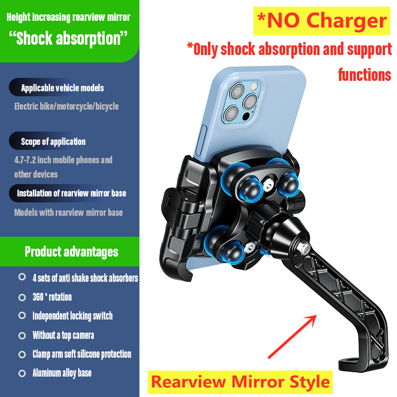 Motorcycle Bicycle Phone Holder Fast Charging USB-C Charger Moto Motorbike Mirror Stand For 4.7-7.2” Smartphones Handlebar Mount: green
