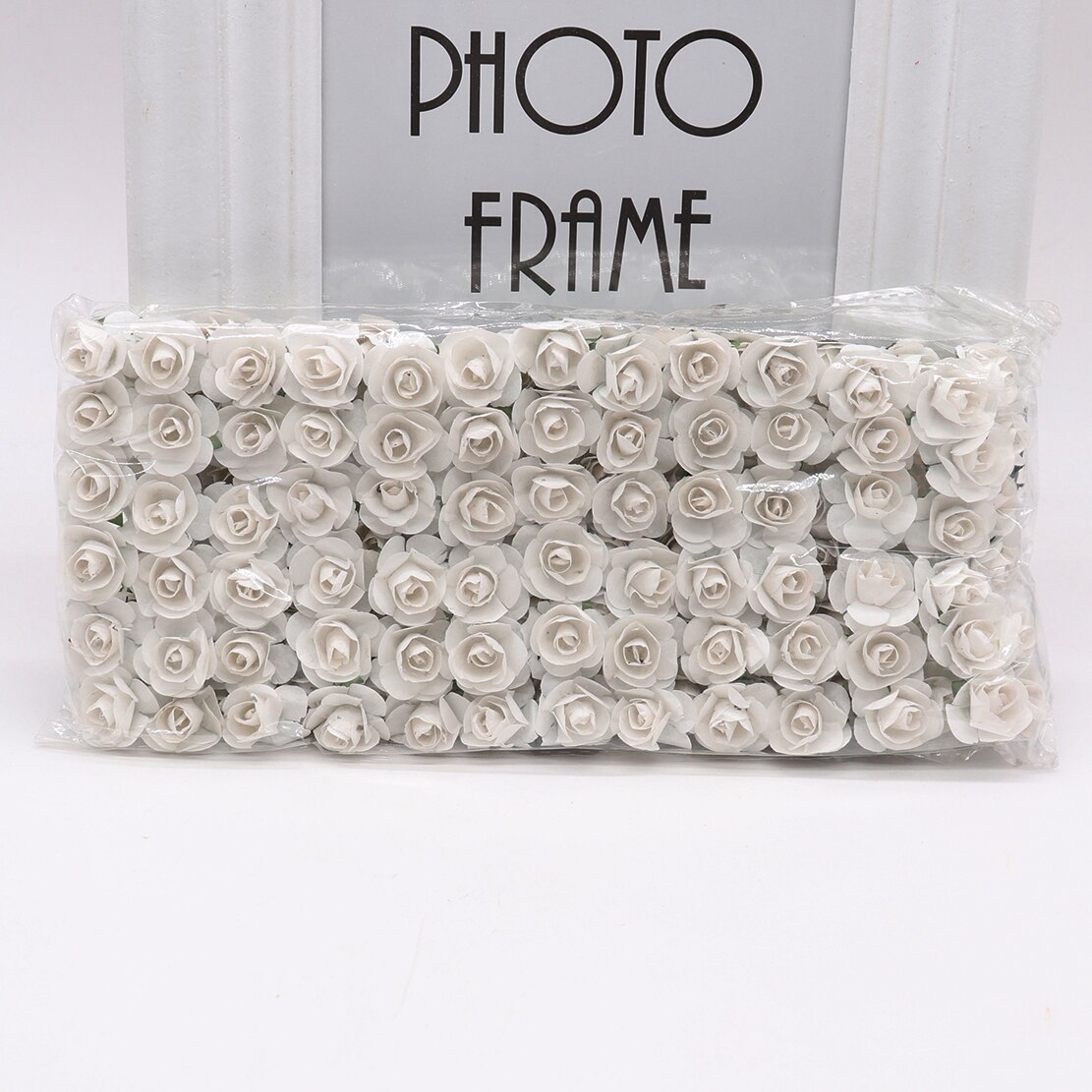144pcs 1.5cm Mini Artificial Mini Paper Rose Bouquet DIY Wreath Scrapbook Wedding Ornament Artificial Rose Artificial Flower: white