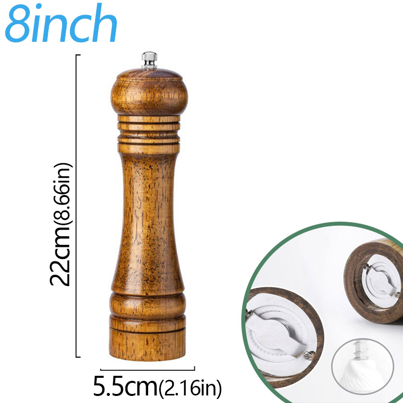 Moedor de sal e pimenta de madeira de 5/8/10 polegadas, moinho de especiarias de madeira maciça com moedor de cerâmica forte ajustável, ferramentas de cozinha: vinho