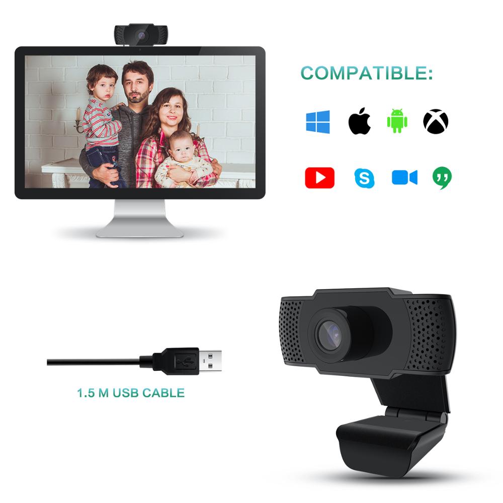 BENTOBEN-cámara Web Full HD con micrófono, Webcam con grabación de vídeo de 1080P, enfoque Manual, con trípode para PC de escritorio