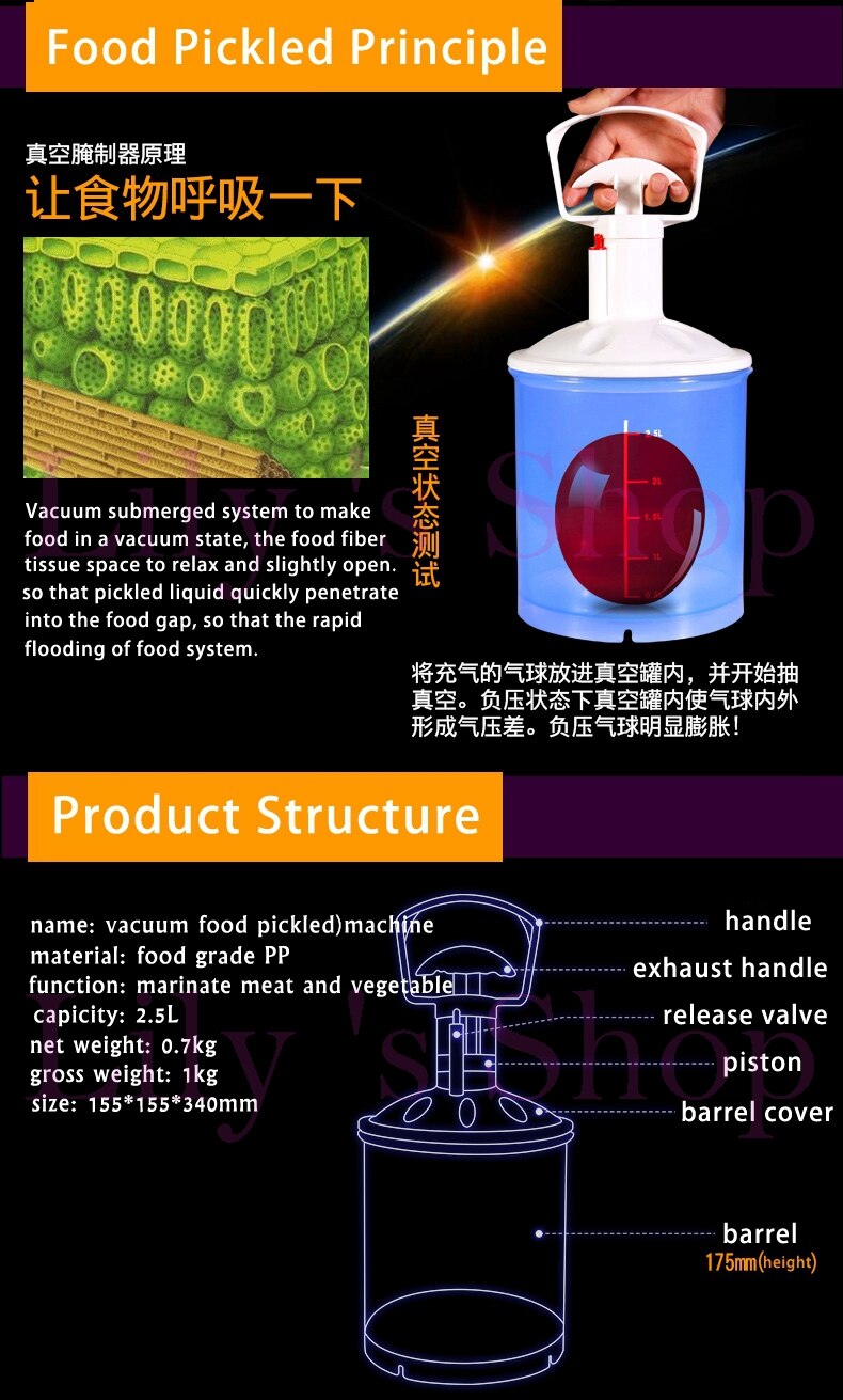 Manual vacuum pickled machine vacuum food Tumbling marinator household Tumbler portable pickled marinate meat vegetable machine