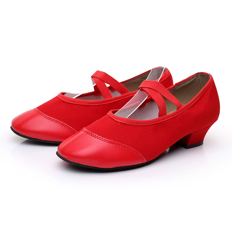 Women&#39;s Red/Black Canvas Dance Shoes Low Heel Dance Practice Shoes Soft And Breathable PU Shoes Head