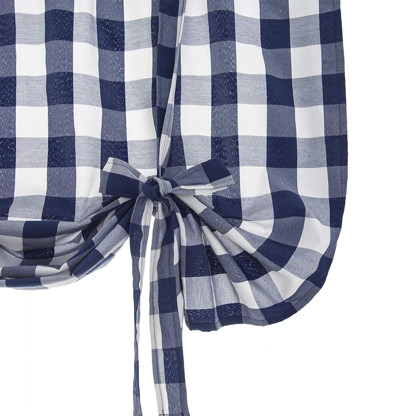 Cortina de ventana corta con estampado a cuadros, persianas romanas ajustables con agujeros, cortinas opacas para sala de estar y cocina
