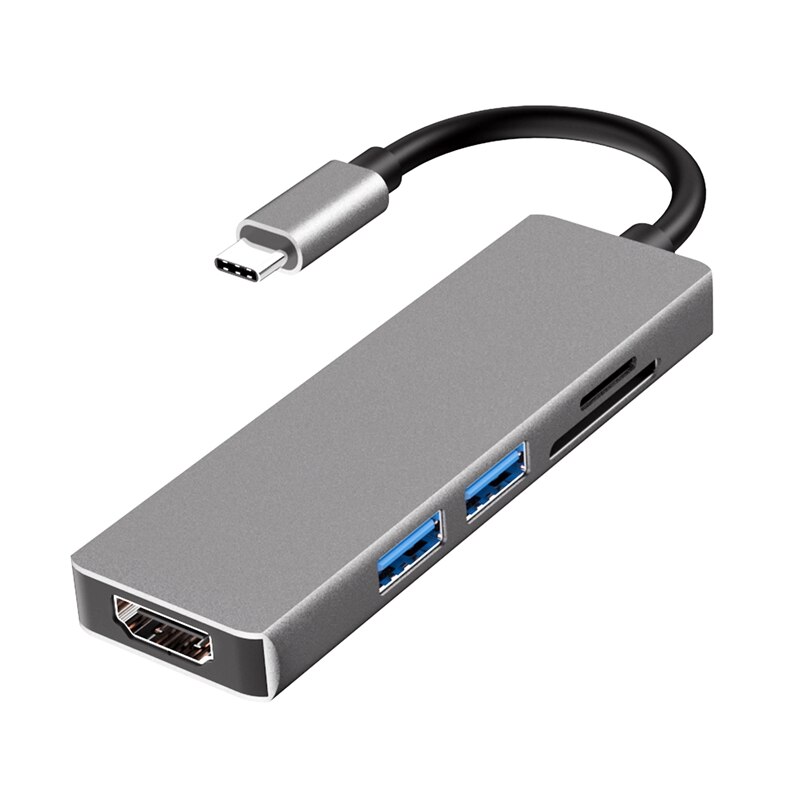 Type c laptop docking station usb 3.0 hdmi 4k usb hub til laptoppro hp dell overflade lenovo samsung: Sølv