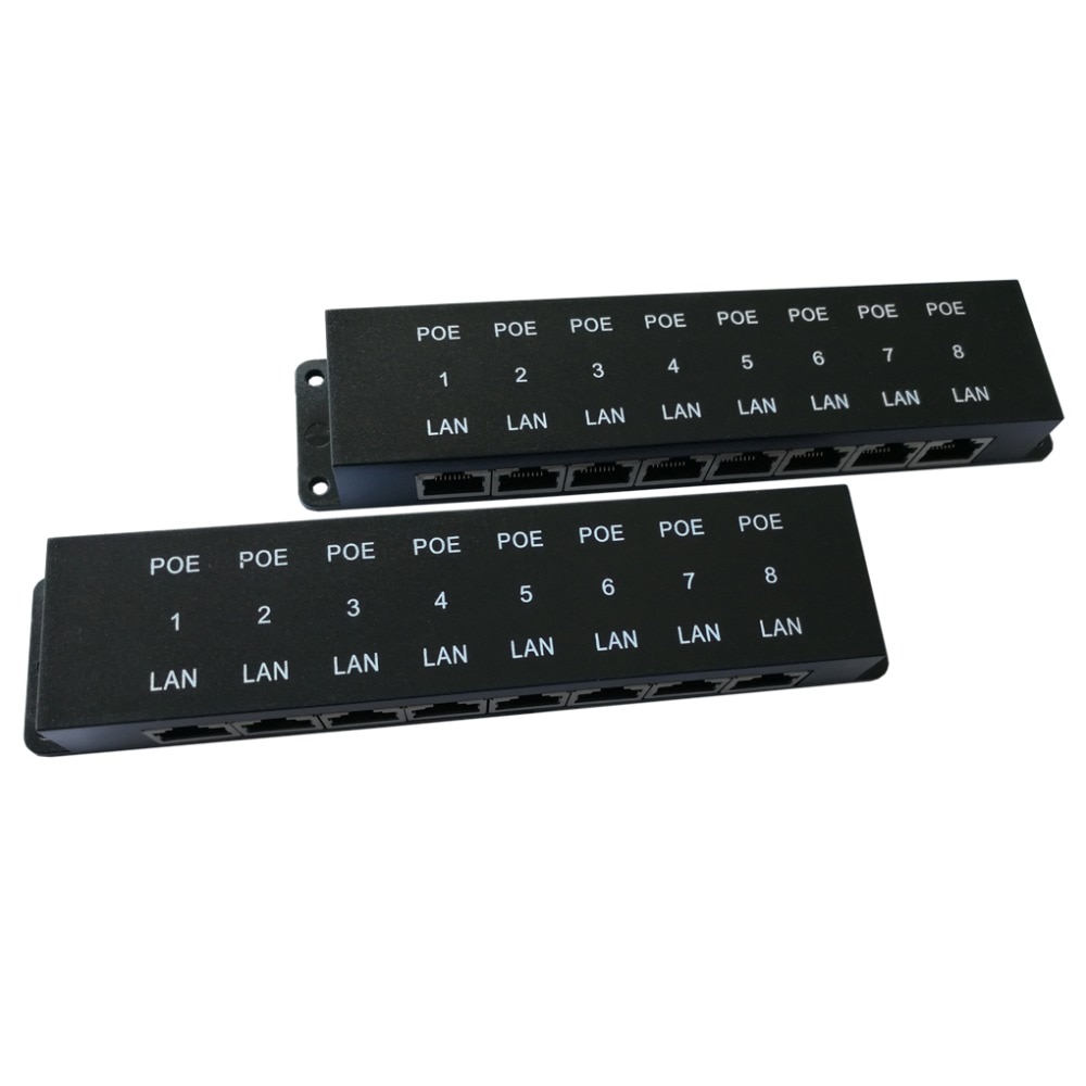Passive POE injector 8 port black 10/100 Mbps Power over Ethernet PoE patch panel for Ubiquiti, Mikro Tki, OpenMesh
