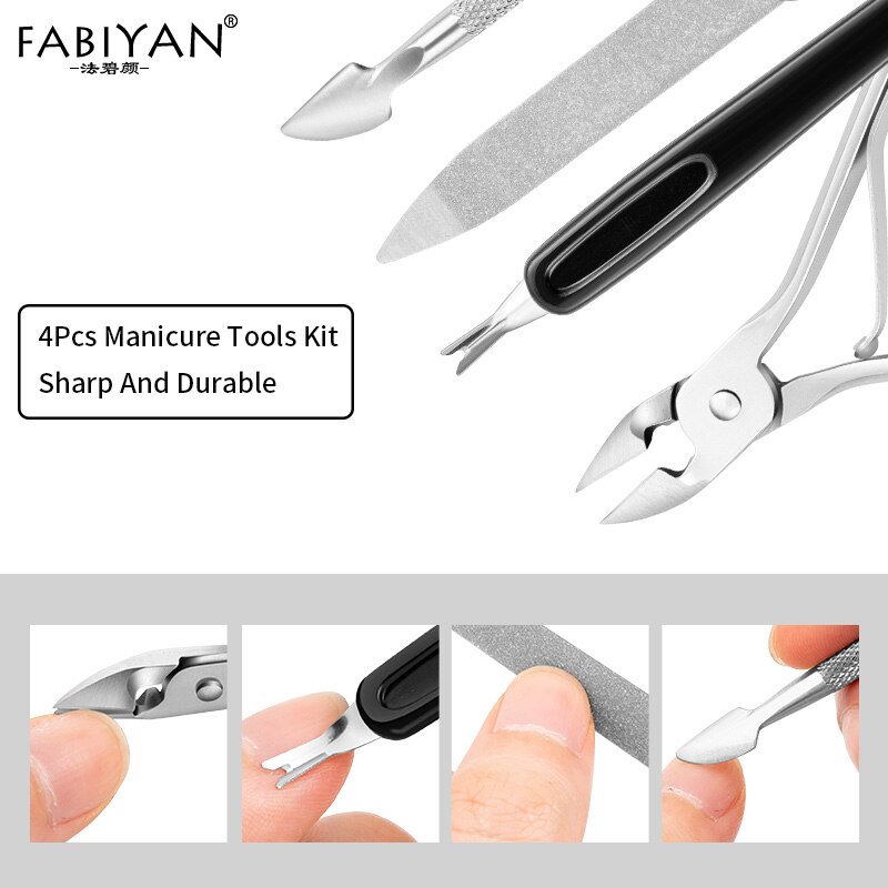 4 stk/sæt nail art nipper clipper neglebånd ske pusher død hudfjerner gaffel neglefile trimmer saks manicure plejeværktøj