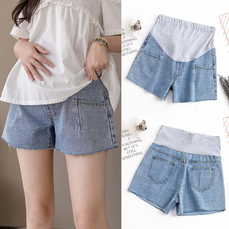 Short de maternité en denim à fond fin, vêtement d&#39;extérieur à la , pantalon de levage du ventre, été