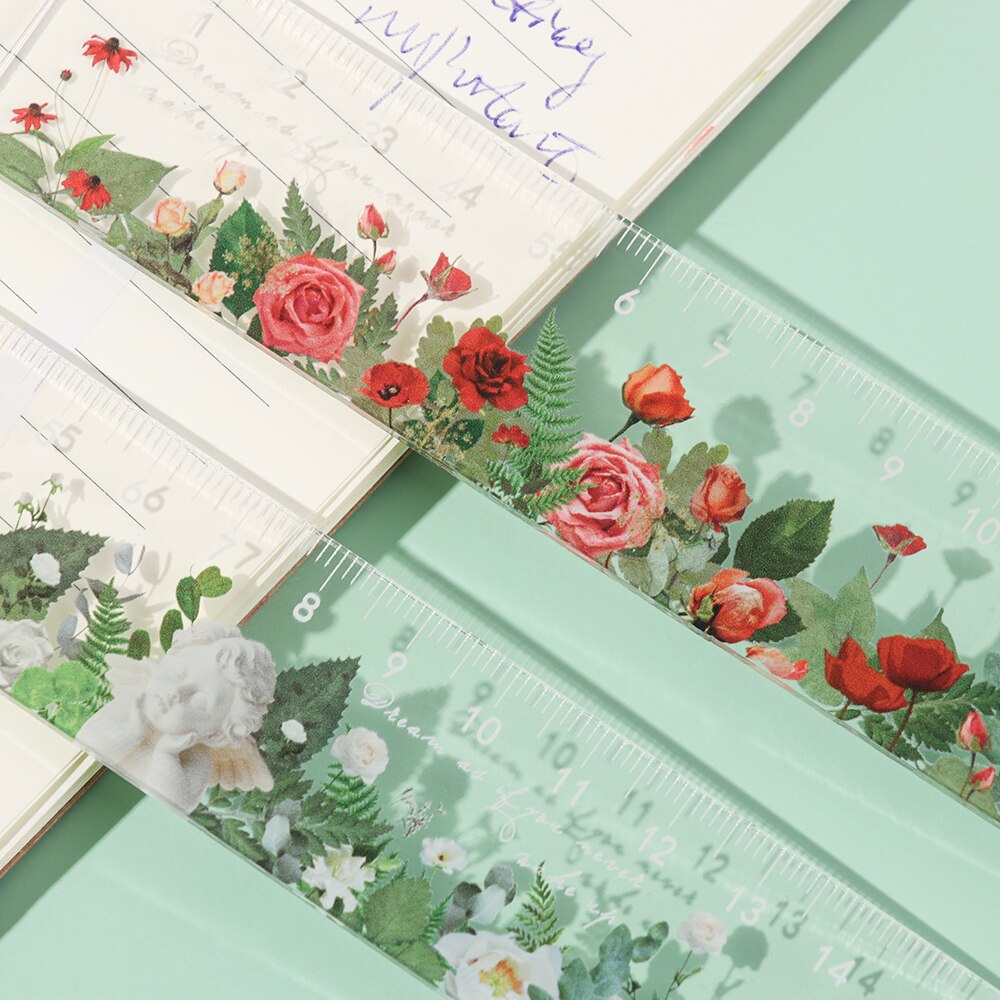 1PC 15cm Daisy Rose Pattern Ruler DIY Drawing Tools Student Flower Rulers Double-duty Multifunctional Ruler School Office Supply