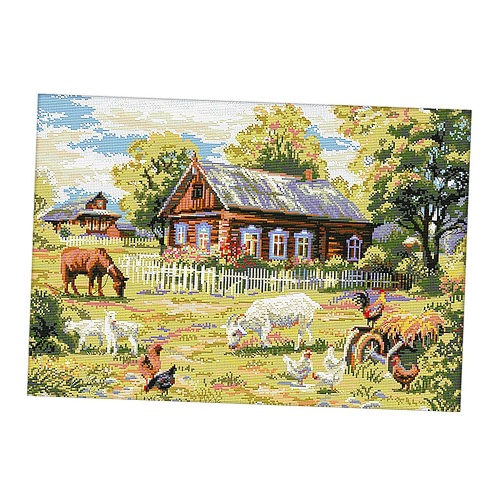 Village Farm Goat Stamped Cross Stitch Kit DIY Handmade Needlework for Beginners Kids Adults