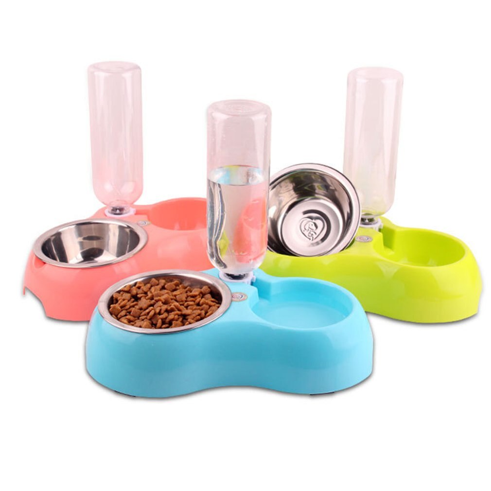 Draagbare voerbak voor huisdieren, plastic, automatische voerbak met dubbele poort, waterdrinkbak, voerbak voor katten, honden