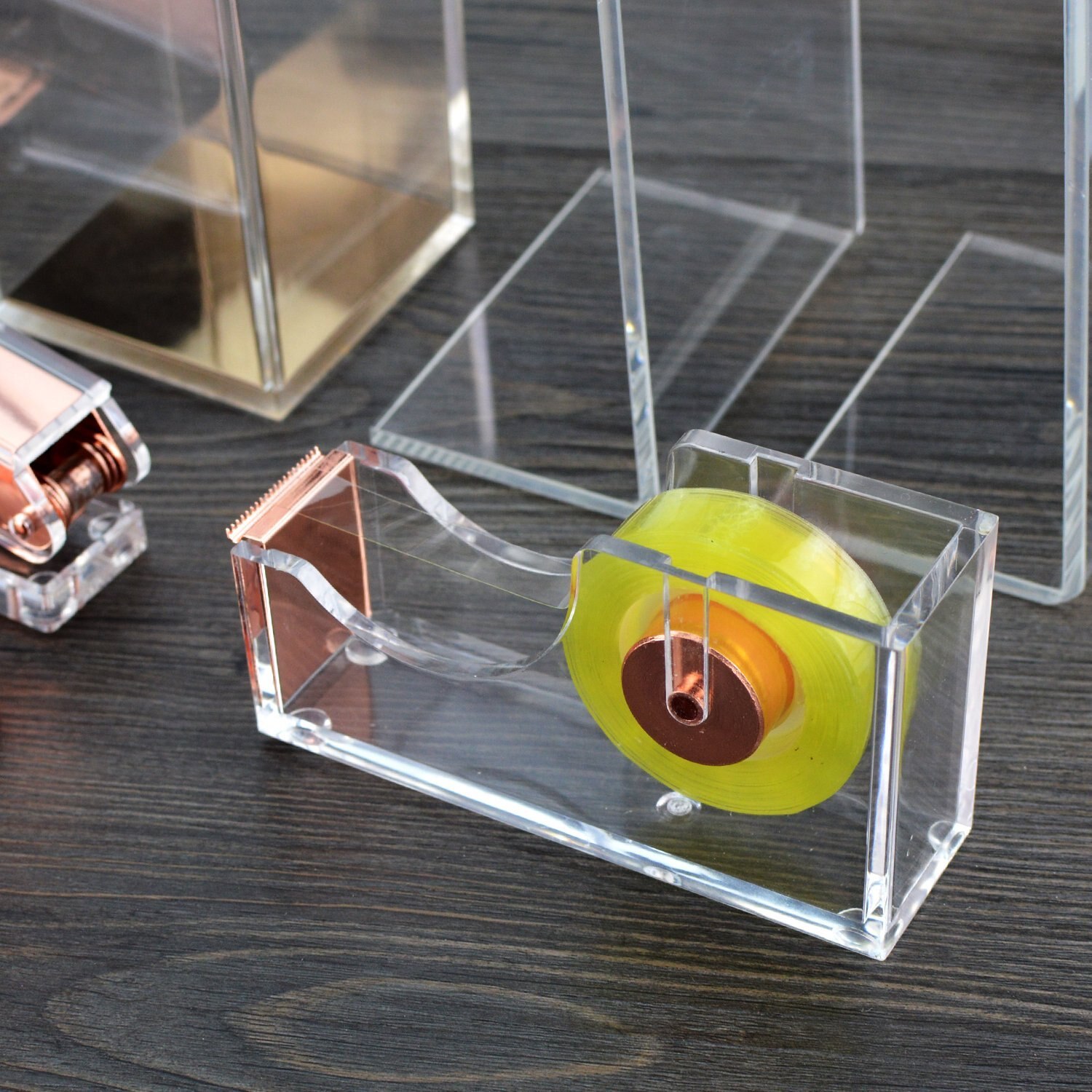 Deluxe Acrylic Office Desktop Tape Dispenser Clear Rose Gold