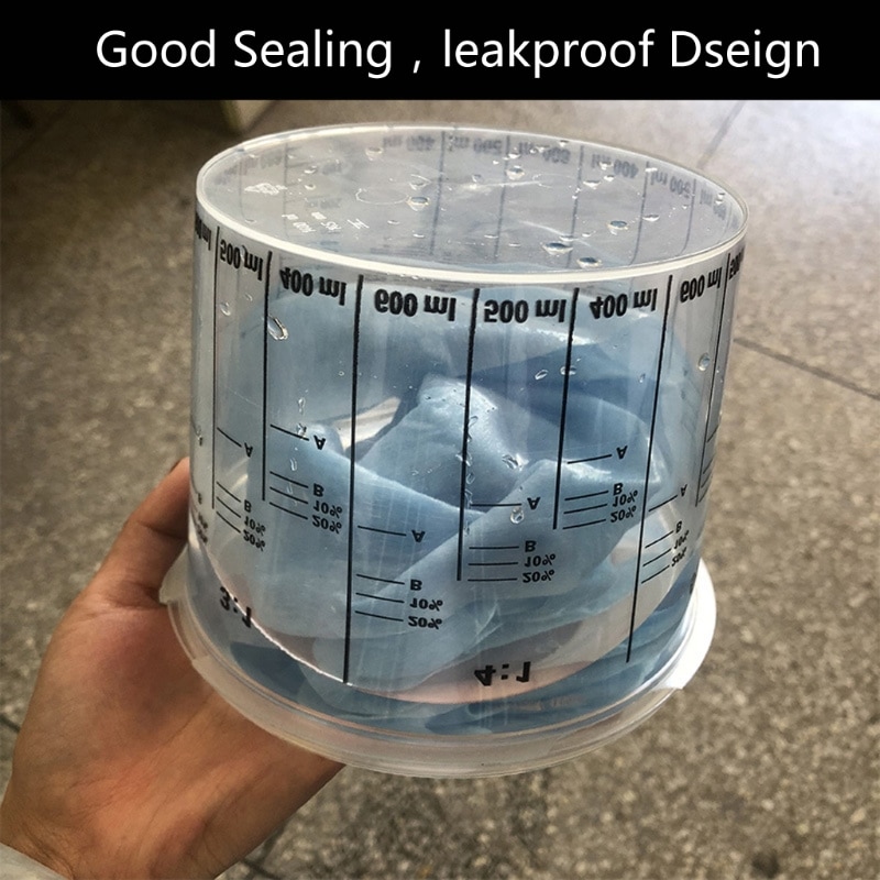 Tasses de mélange de peinture en plastique transparentes graduées jetables de 5 pièces