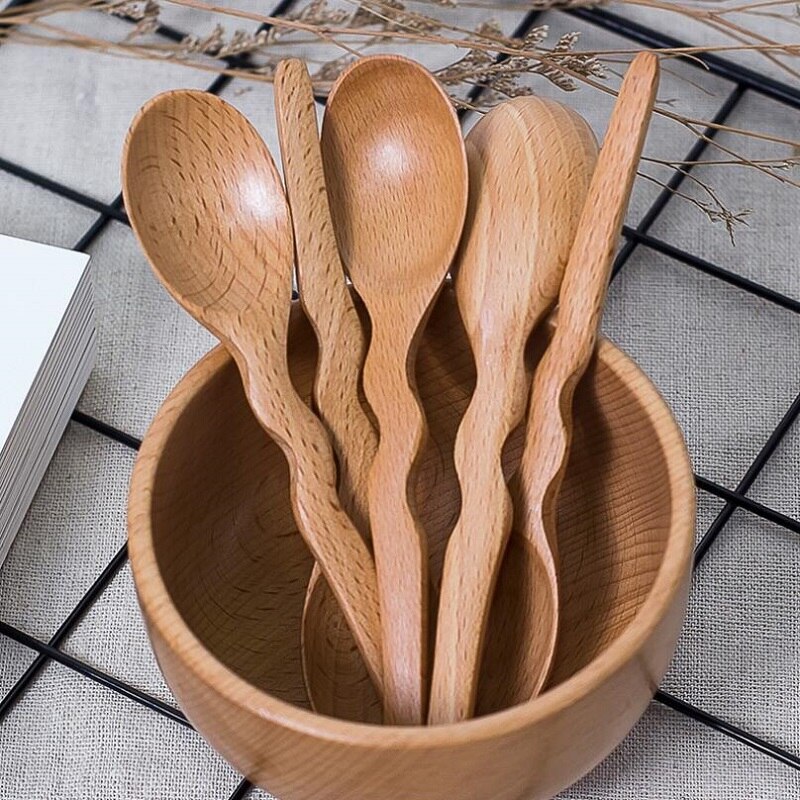 Wave shape beech wood 13 cm small wooden spoon