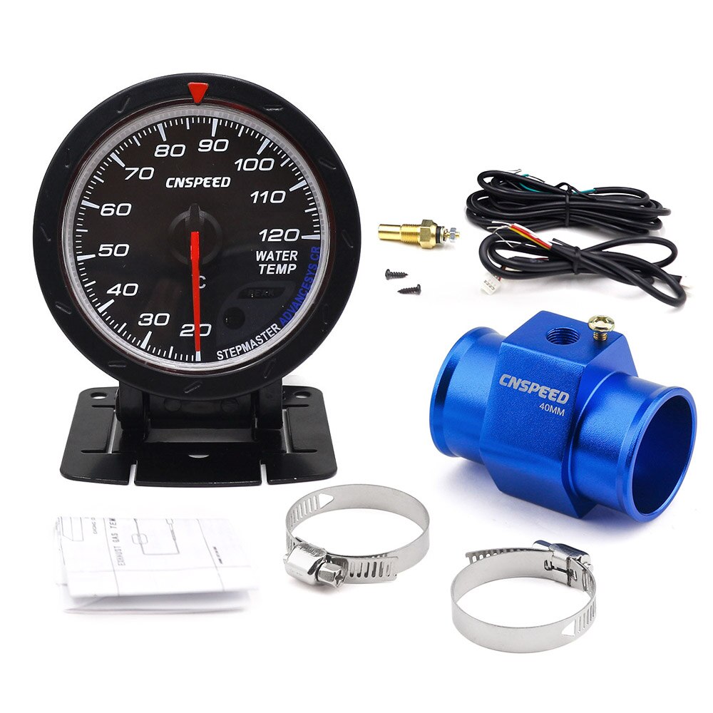 CNSPEED 60mm temperatura del agua del coche 20-120 grados Celsius con sensor de temperatura del agua 1/8NPT tubo adaptador de transferencia YC101413: 40BL