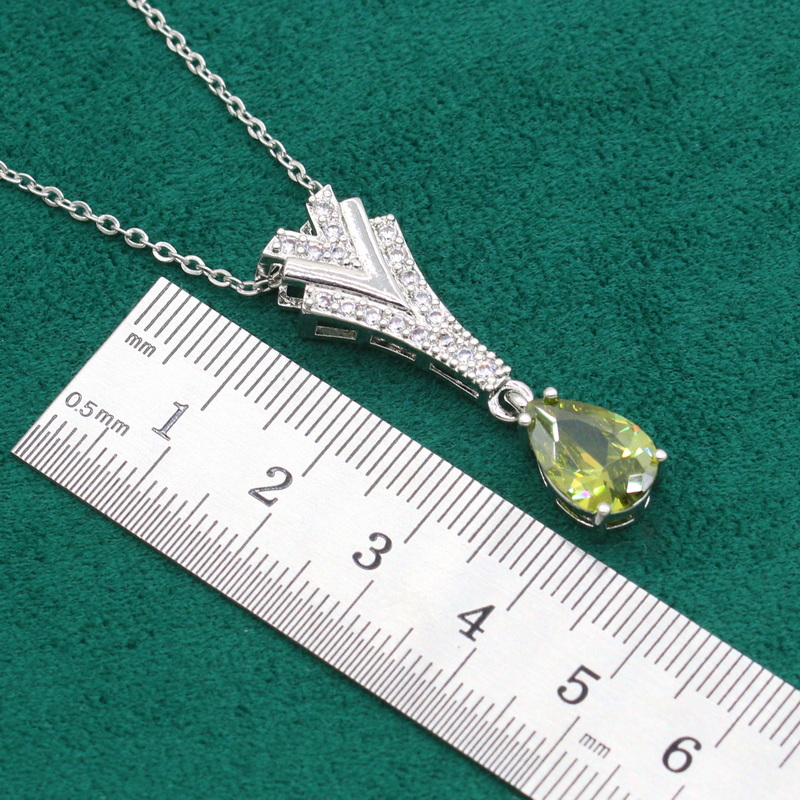 Peridoto verde 925-conjunto de joyas de plata para mujer, pulsera de boda, pendientes de aro, anillo, collar, colgante, de Navidad