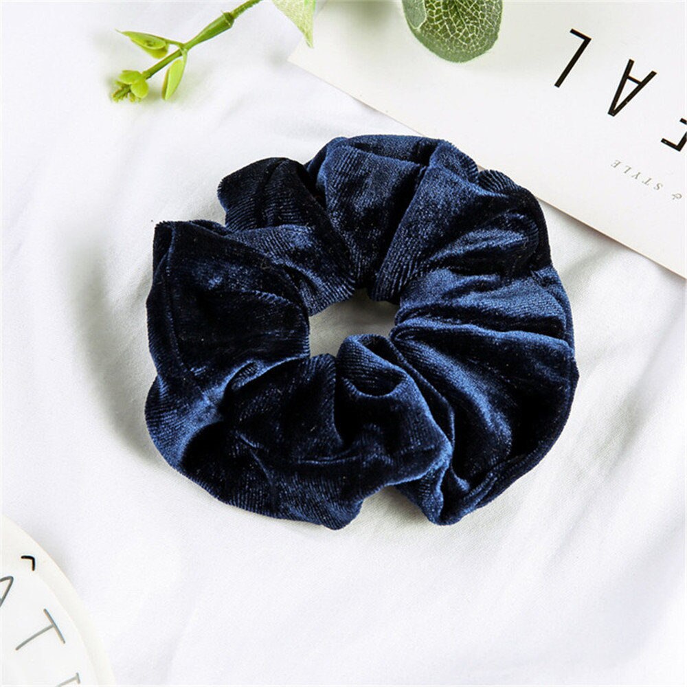 Pinza de pelo de terciopelo para mujer, coleteros sólidos para niña, banda de goma elástica, diadema navideña, accesorios para el cabello: Azul