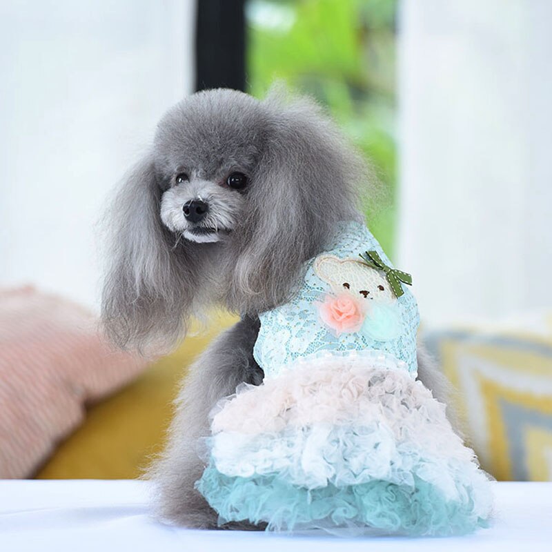 Luxueux chien chat robe de princesse Tutu ours robes chiot chemise printemps/automne vêtements 2 couleurs: Green / L