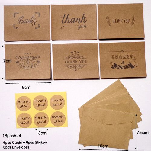 6sets Kraft Thank You Cards with Paper Envelopes Seal Stickers Set Wedding Party Kraft Greeting Message Cards Envelopes Set: 6sets mix
