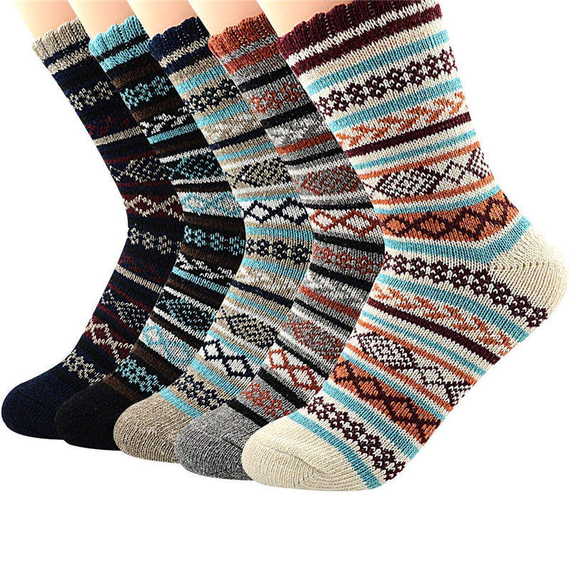 5 paires de chaussettes chaudes en laine pour femmes, chaussettes d'affaires, épaisses, de , de , en coton, rembourrées, hiver: 5 Pack I