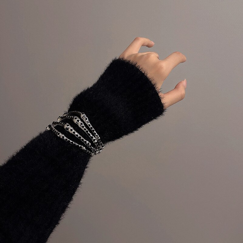 Cuban Link Kette Armband - Punk Gothic Skelett Hand - Verstellbares Manschetten Schmuck für Herren Damen: Schwarz verzinkt