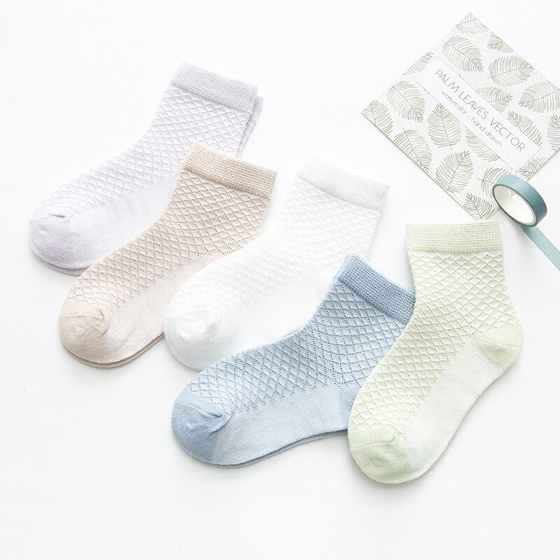 5 Pairs/lot Summer Boys Girls Socks Set Thin Cotton Mesh Non Slip Cool Socks for Kids 3-12 Years: Gray / 6-8 years