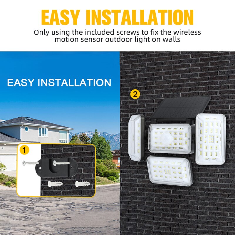 LITOM 242 LED Solar Lights Outdoor With Motion Sensor 4 Heads Security Waterproof Lights Solar Powered Flood Light for Garage