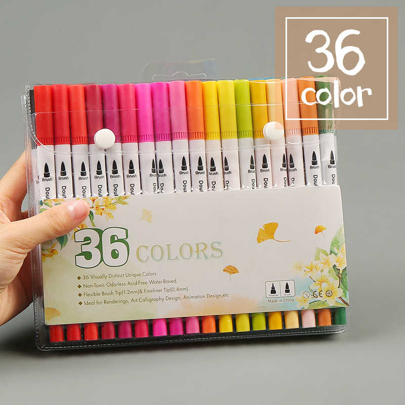 100 Kleur Zachte Hoofd Aquarel Pen Kinderen Basisschool Met 24 Kleur 36 Kleur Dubbele Hoofd Wasbare Aquarel Pen Art suppli: 36colour