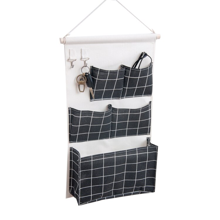 Canvas Storage Hanging Bag Wall Hanging Door Dormitory Hanging Bag 5 Pocket Space Sundries Hanging Organizer