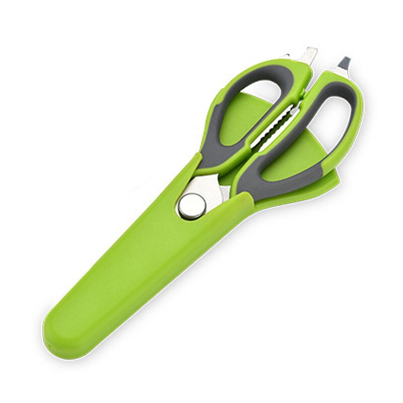 Multifunctional Stainless Steel Kitchen Scissors with Magnetic Attraction Strong Chicken Bone Refrigerator Scissor: Green Grey