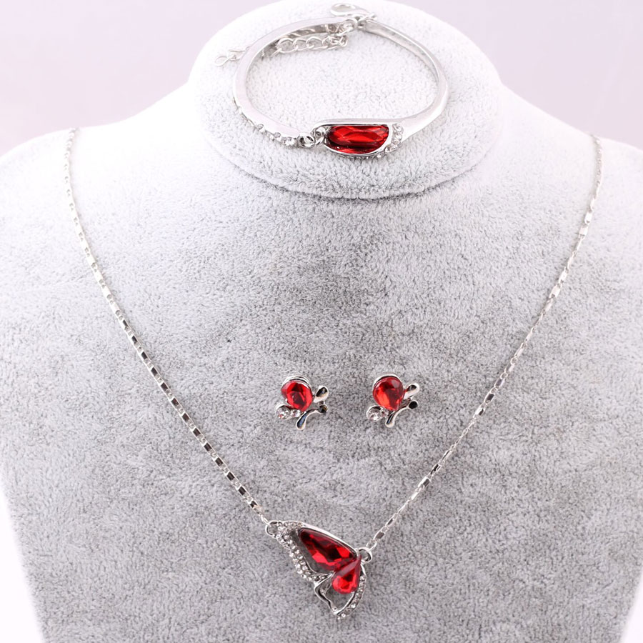 Sales Vlinder Sieraden Sets Ketting + Earring + Armband Kristal Set Sieraden: A90 Red