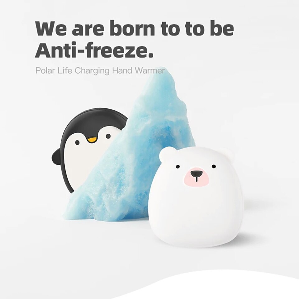 Inverno Sveglio Del Fumetto Mini Scaldino Della Mano Portatile Usb Ricaricabile Penguin/Orso Polare 3600 Mah Accumulatori E Caricabatterie di Riserva Double Sided Riscaldamento Rapido