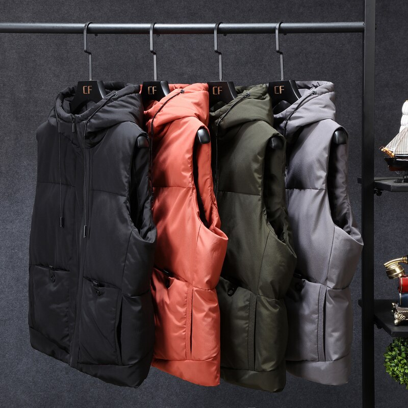 Winter Jassen Casual Dikke Vesten Mannen Mouwloze Hoodie Jassen Mannelijke Katoen Gevoerde Warme Slanke Grote Pocket Vest