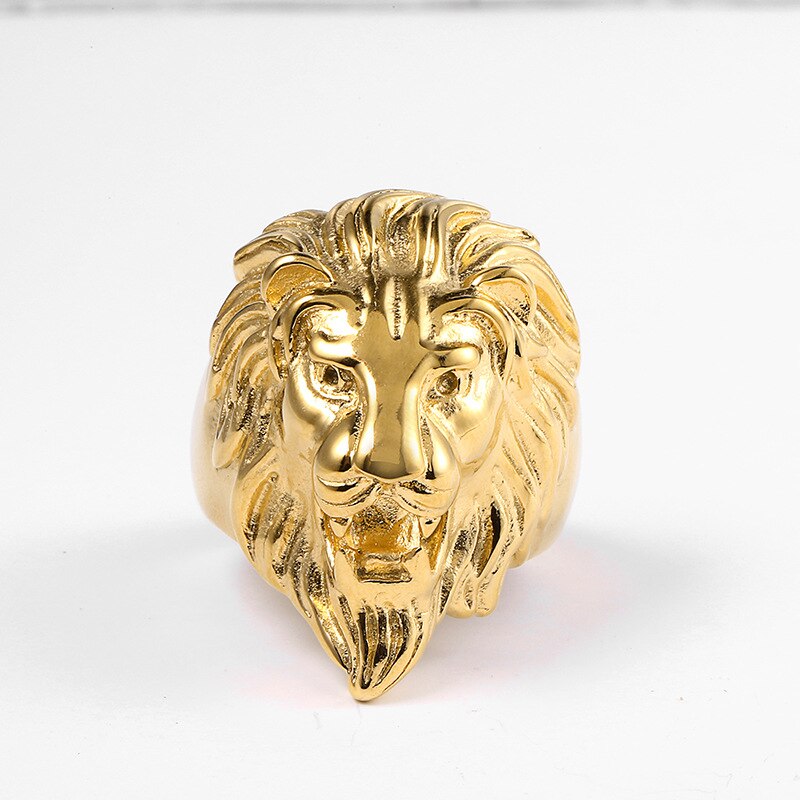 Anillo Signet para hombres, anillos de Leones de animales de acero inoxidable 316L de Color dorado para hombres, joyería de Hip Hop Rock, tallas estadounidenses 8-12: 11