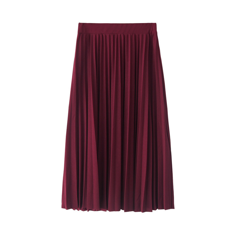 Spring and Autumn Women's High Waist Pleated Solid Color Half Length Elastic Skirt Promotions Lady Black Pink: Claret