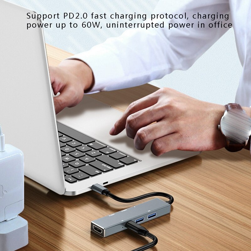 Type-C to HDMI 6 in 1 Expansion Dock USB C Hub Notebook Docking Station