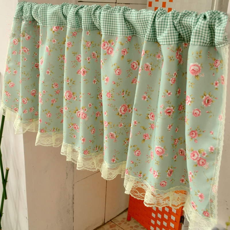 Cortina corta de estilo Pastoral para cocina, cortina de café verde de 50x150cm