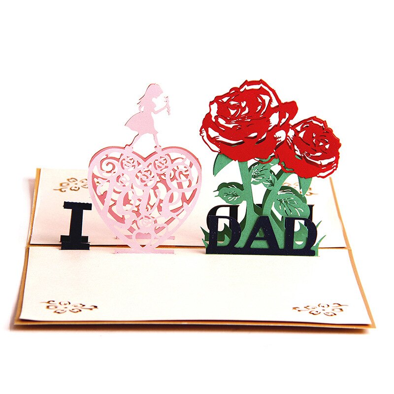 I Love Dad Handmade 3D Pop Up Postcard Father's Day Greeting Card Thank Dad Birthday Card with Matching Envelope