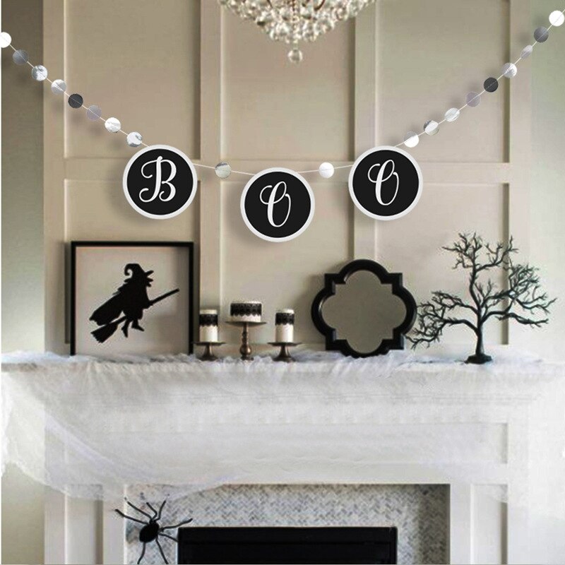 Black Bird Banner Halloween Boo Paper Garland Bunting Wall Hanging Decoration For Home Bar Haunted House Photo Prop Supplies