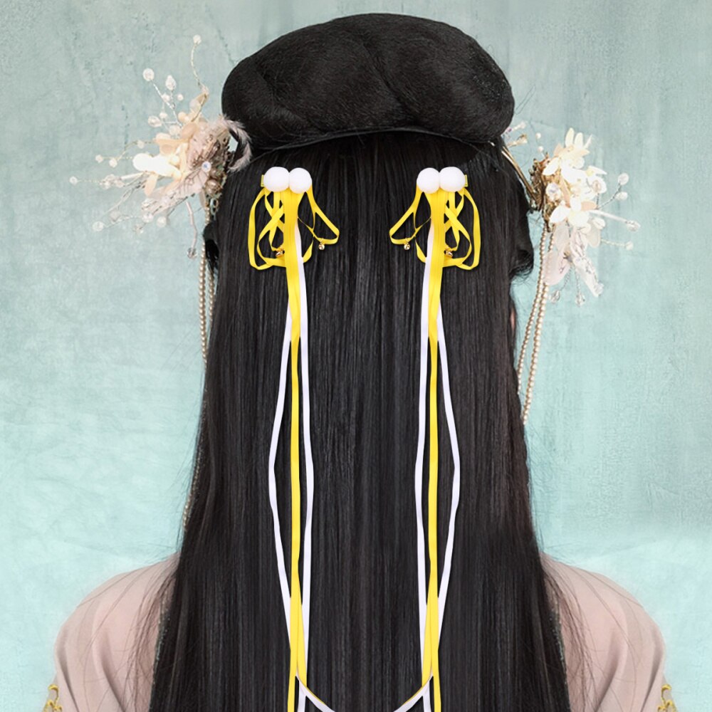 1 paar kinderhaarspeldjes met kwastjes, hanfu-kleding, haarspeldjes met kwastjes en traditionele chinese linten (roze): Geel