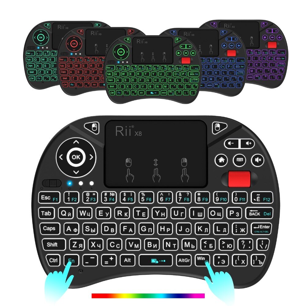 Rii X8 Mini Toetsenbord Russische Wireless Keyboard Met Touchpad, Veranderlijke Kleur Led Backlit Fortv Box,Smart Tv, pc