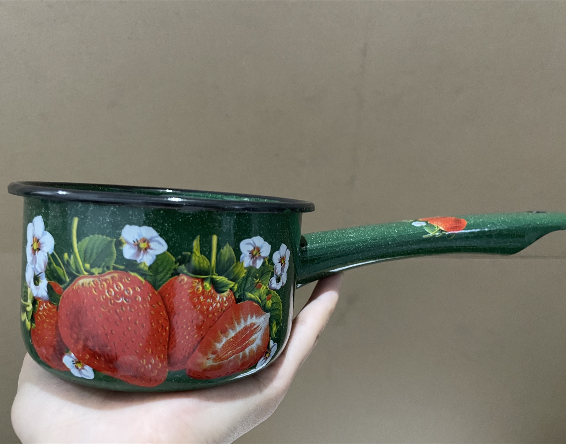 Cacerola de leche esmaltada Vintage con cucharón de mango largo para Gas o cocina de inducción, cucharón de agua esmaltado con estilo Retro para la cocina del hogar