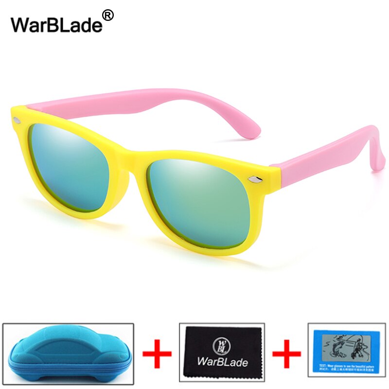 Gafas de sol polarizadas WarBlade para niños, gafas de sol para niños, gafas irrompibles de seguridad de silicona para bebés, gafas UV400 con caja: yellow pink 2