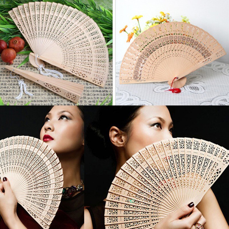 Portable Hand Fans Folding Durable Wooden Carved Scented Hand Fan Retro Chinese Japanese Fan