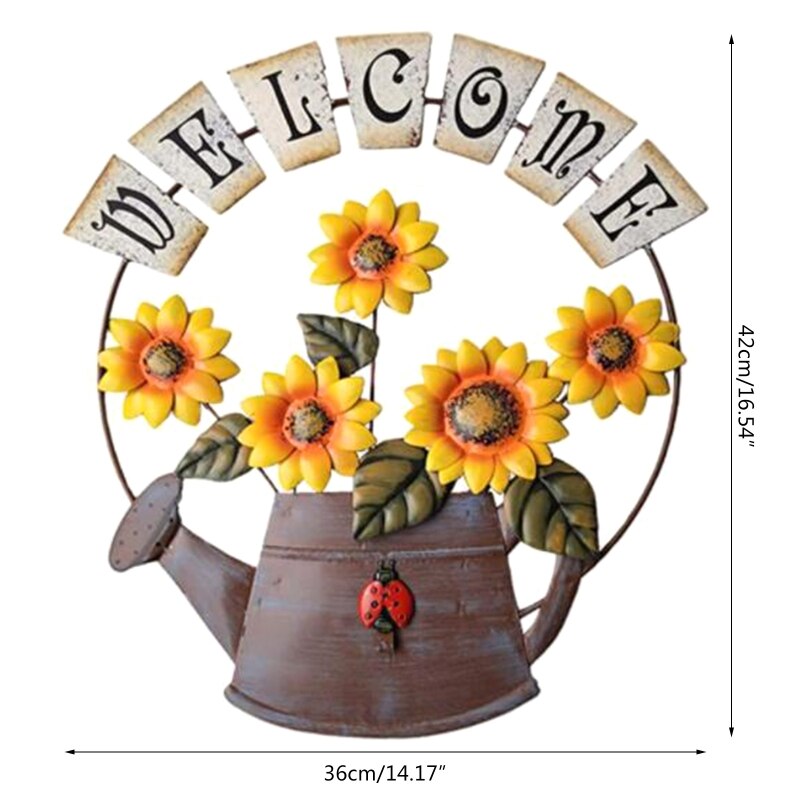 Garden Welcomeing Signs Metal Hanging Yard Art Decorative Outdoor Garden Signs Sunflower Outside Hand-Painted Decor