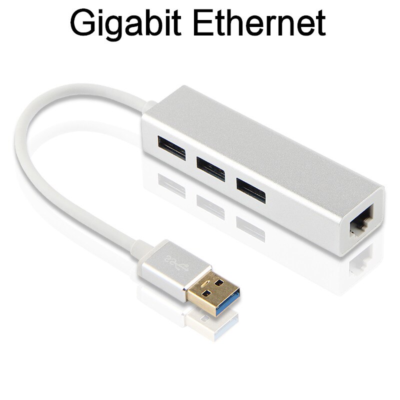 AJIUYU USB HUB USB 3.0 To Gigabit Ethernet Adapter RJ45 Dock Multi Port For PC Computer Laptop Accessories usb3.0 Hub: silvery 1000M  Metal