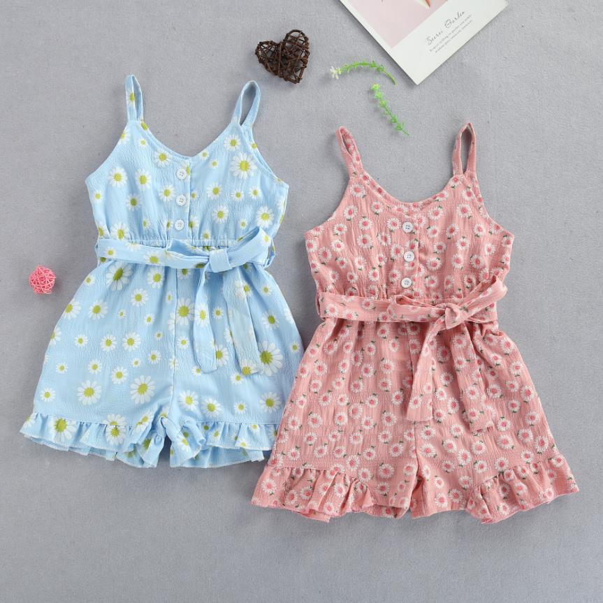 Combinaison sans manches pour petites filles, motif Floral, tenue d'été élégante