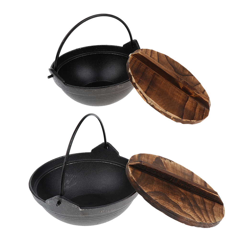 Portable Lightweight Aluminum Alloy Camping Hanging Cooking Pot with Wooden Lid Durable Cookout Cookware 7'/7.9'